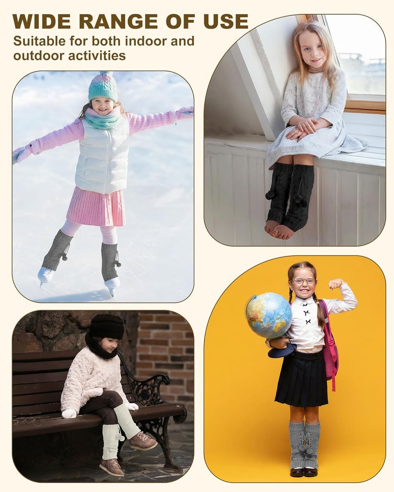 Chicingyou 3 Pairs Winter Fleece Lined Leg Warmers for Kids Girls Knitted Long Leg Warmers Cute Boot Socks for Xmas Gift - Image 5